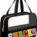 Kovewon Chenille Letter Snacks Bag Clear Snack Bag Pouch with Handle and Zipper Waterproof Nylon Portable Travel Tote Makeup Bag for Women