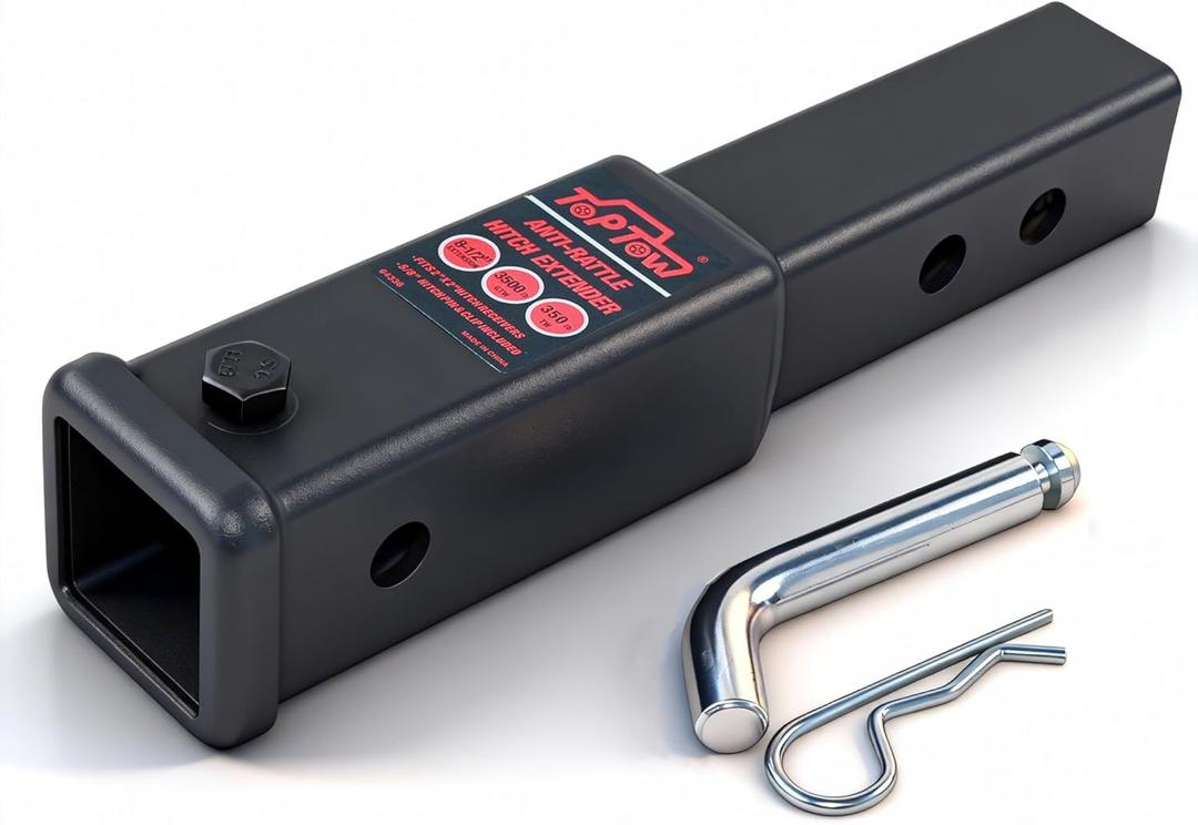 TOPTOW Trailer Hitch Extender, Fits for 2 inch Hitch Receiver, 7-inch and 8 1/2-inch Extension Length, with 5/8 inch Hitch Pin and Clip, Anti-Rattle Bolt Included