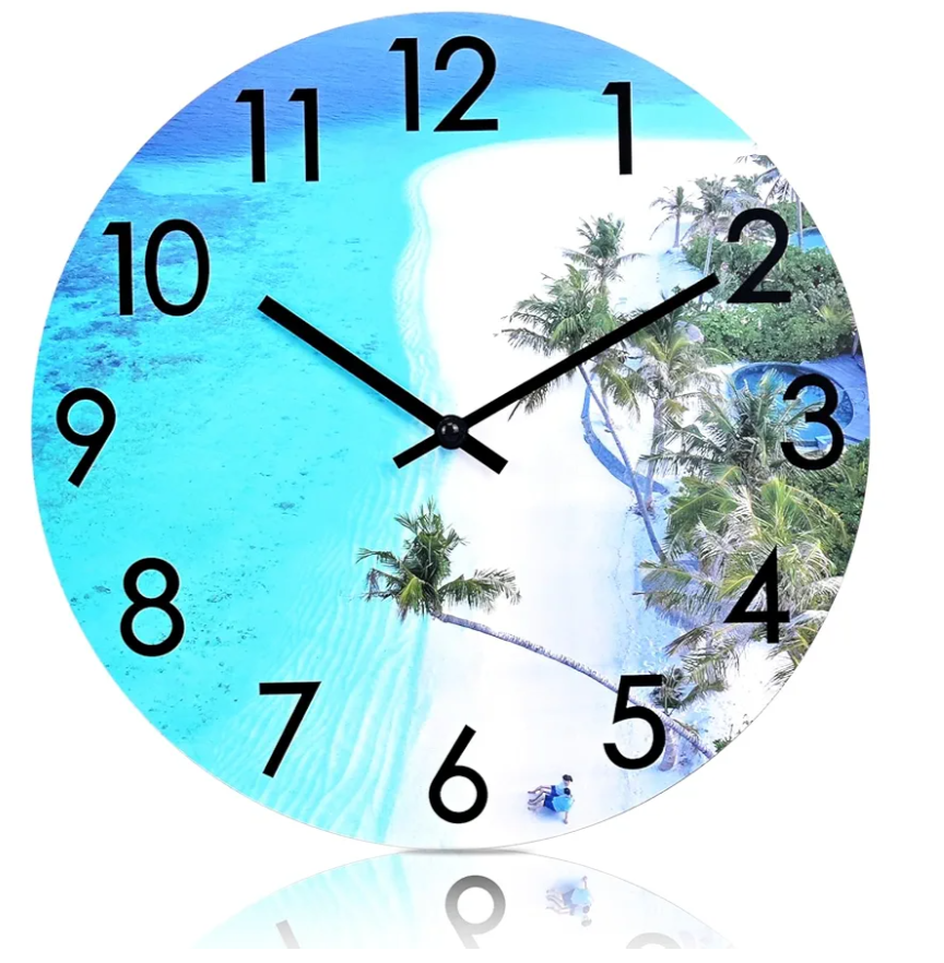 16 Inch Large Outdoor Clock Waterproof - Beach Coastal Style Nautical Ocean Decorative Glass Wall Clocks for Patio Pool Living Room Home Decor, Blue