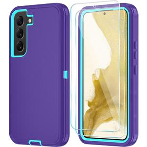 ONOLA Phone Case for Samsung Galaxy S22 Case with HD Screen Protector, Heavy Duty Shockproof & Dropproof 3-Layer Cover Phone Case for Galaxy S22 6.1'',PurpleSkyblue