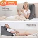 Vekkia 21 Extra-Wide Back Pillow with Adjustable Headrest 2 in 1 Ergonomic Dual-Layer Wedge Backrest for Sitting or Reclining Adults on Bed, Sofa & Floor, for Reading, TV & Gaming, Soft Cover