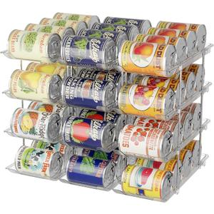 Can Organizer For Pantry Canned Food Goods Organizer For Cabinet Clear Automatic Rolling Can Storage Organizer Pantry Holders Rack, Holds Up to 48 Cans (4Tier*3)