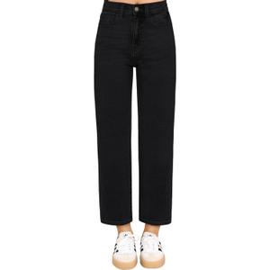 KDF Women's Cropped Straight Leg Jeans - High Waisted Jeans for Women 7/8 Length Denim Pants Black Size 6