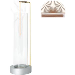 Incense Holder for Sticks, Anti-Ash Flying Incense Burner with 30 Incense Sticks, Detachable Glass Ash Catcher (Silver)