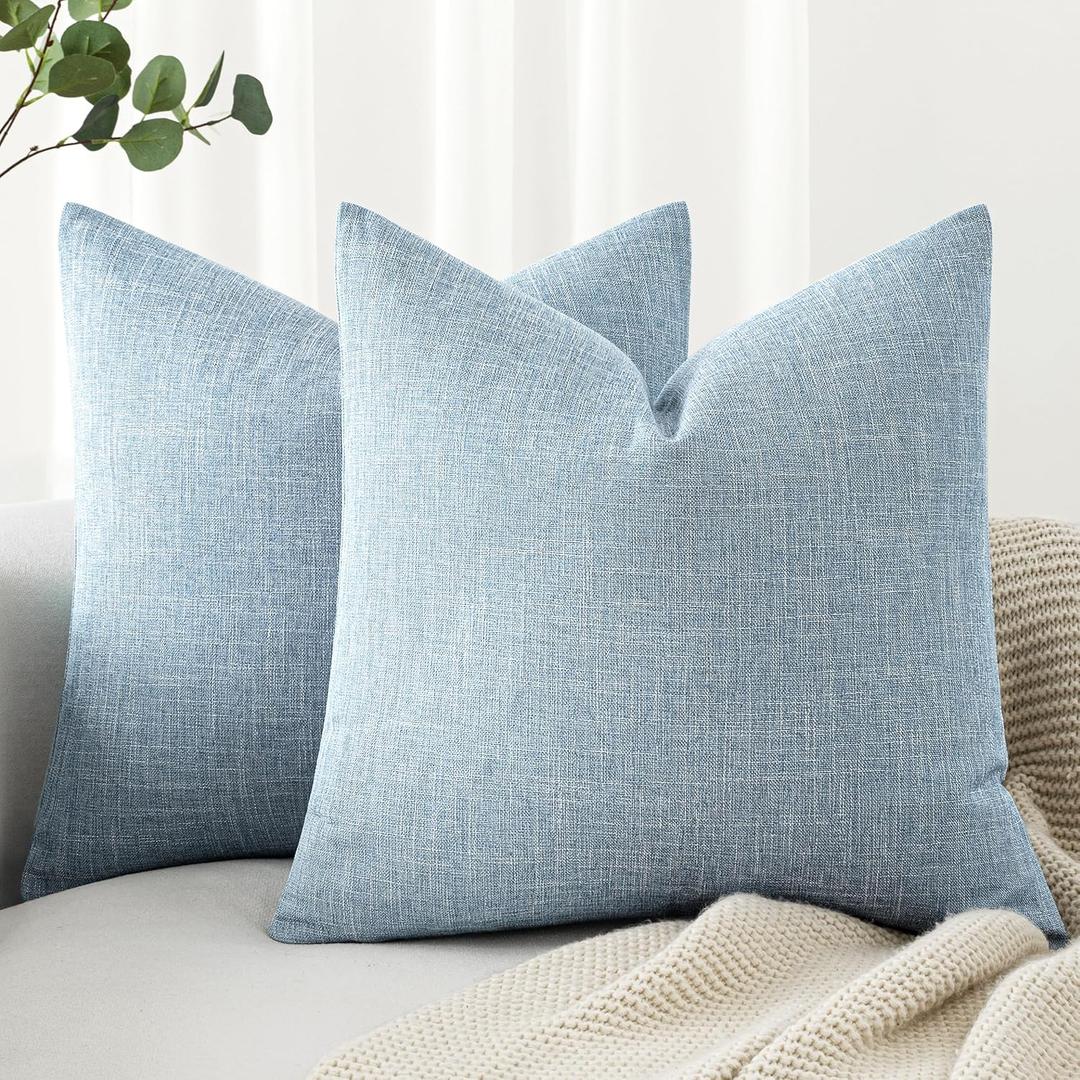 MIULEE Pack of 2 Decorative Linen Burlap Textured Pillow Covers Farmhouse Boho Accent Pillowcases Spring Coastal Home Decor for Couch Sofa Bedroom Living Room 16x16 Inch Light Blue