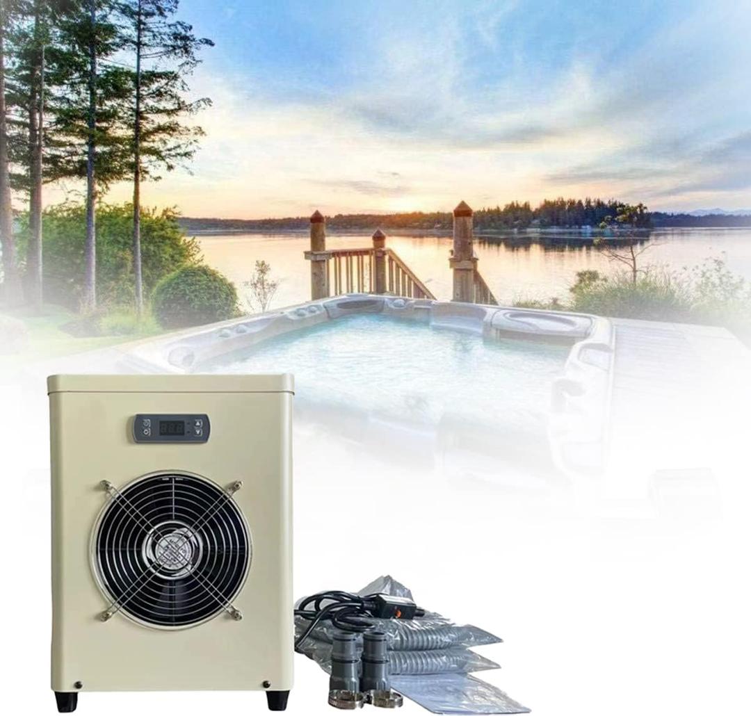 Upgrade Pool Heater, 25000 Btu/hr Auto-Defrosting, Titanium Heat Exchanger, Up to 10000gallons, 110V USA Plug, Modern Blue Swimming Pool Heater