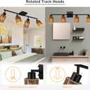 BoostArea 4 Light Track Lighting Kit, 4 Way Ceiling Spot Lighting with Handwoven Hemp Rope Lampshade, Flexibly Rotatable Light Head for Kitchen, Living Room, Bedroom, Bulb Not Included