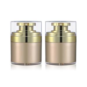 2-pcs 1.7oz Airless Pump Jar, Refillable Cream Jar Vacuum Bottle Travel Size Empty Container for Cream and Lotion (1.7 oz-Gold)