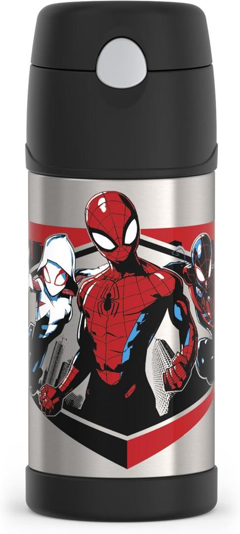 THERMOS FUNTAINER Water Bottle with Straw - 12 Ounce - Kids Stainless Steel Vacuum Insulated Water Bottle with Lid, Spiderman