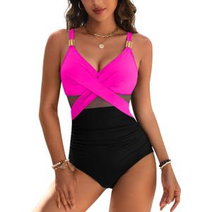 Blooming Jelly Womens One Piece Swimsuit Metal Modest Tummy Control Bathing Suit Slimming Full Coverage Mesh Swim Suits (Small, Black Pink) Blooming Jelly Womens One Piece Swimsuit Metal Modest Tummy Control Bathing Suit Slimming Full Coverage Mesh Swim Suits (Small, Black Pink)
