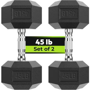 Hex Dumbbell Set, 45 lb Rubber Encased Exercise & Fitness Dumbbells, Weights Dumbbells Set of 2, Hand Weight for Strength Training