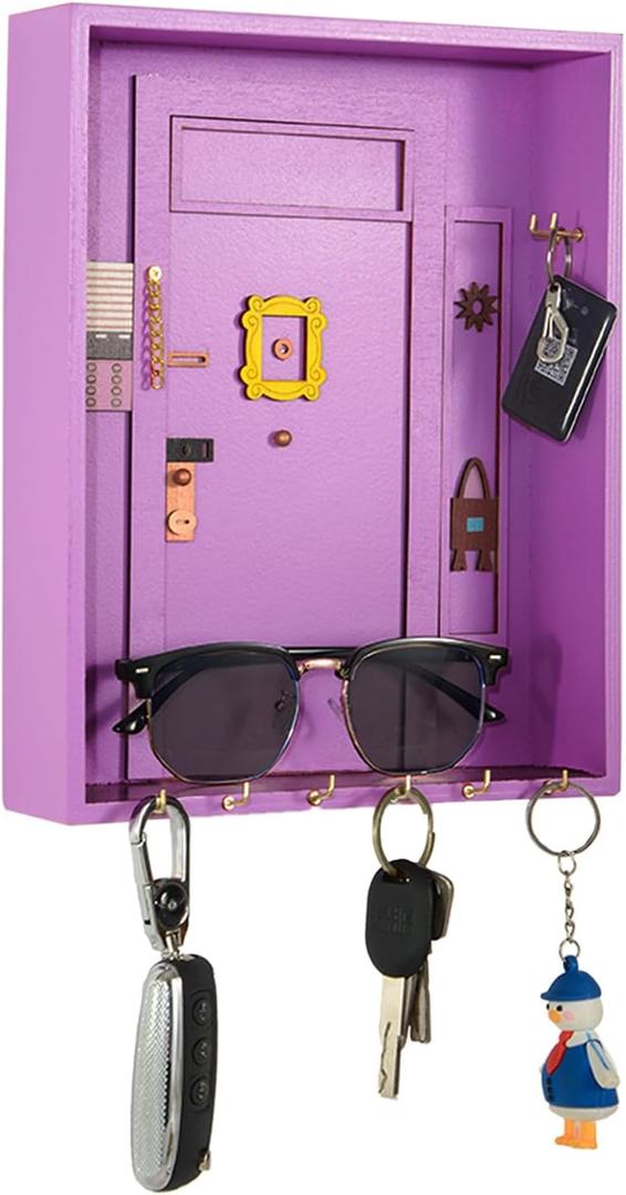 Key Holder Wall Mount, Friends TV Show Merchandise, Cute Key Hooks for Wall, Key Mail Organizer for Home Room Office Decor, Purple Handmade Key Hanger Gifts for Women Friends Lovers