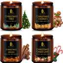 Holiday Candle Set, Scented Candle for Home, 4 Pack Soy Candles Gifts for Women Men, Scents of Christmas Tree/Cookies/Spices/Candy Cane