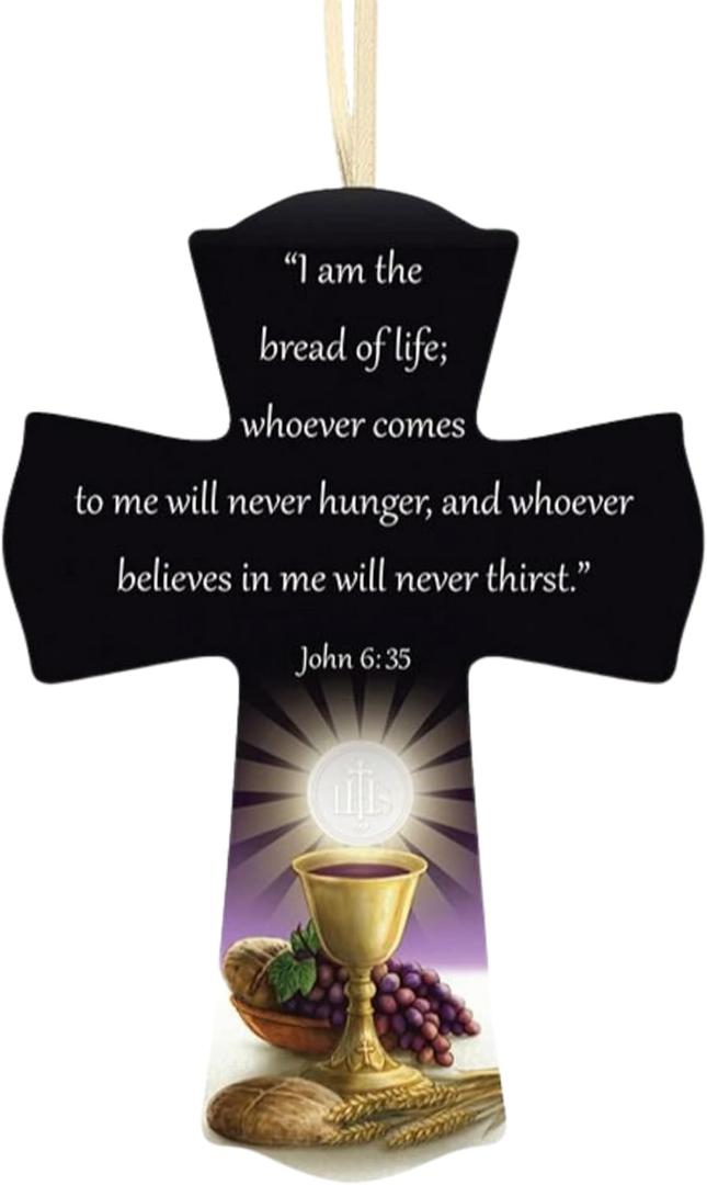 6 x Trinity Church Supply My First Communion Gifts, Bread of Life Hanging Wooden Cross, Religious Keepsakes for Boys and Girls, 6 Inches