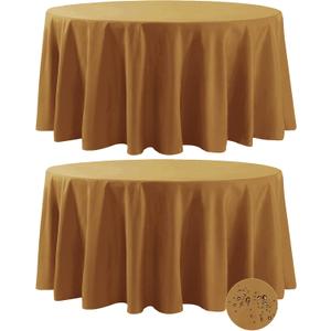 Fokitut 2 Pack Waterproof Round Tablecloth, 108 Inch, Stain Resistant and Wrinkle Polyester Table Cloth, Fabric Table Cover for Kitchen Dining, Wedding, Party, Holiday Dinner-Gold