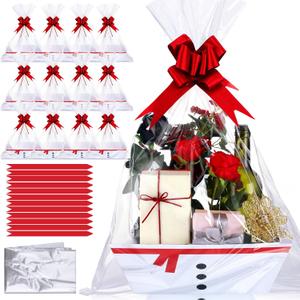 Yeaqee 36 Pcs 12 Pack 8 x 10 Inch Christmas Baskets for Gifts Empty Baskets with Bows Ribbons Bulk Snowman Thank You Appreciation Gift Box for Holiday Party Favors