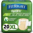 FitRight Adult Diapers, Extra+ Heavy Absorbency, XL (Waist Size 56in64in), 20 Count, OptiFit Incontinence Briefs for Men and Women, Disposable, MoistureWicking, Leak Protection,