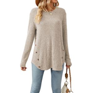 Lafural Womens Long Sleeve Tops Tunic Fall Shirts Women Sweaters Crew Neck Button (Small, Apricot) Lafural Womens Long Sleeve Tops Tunic Fall Shirts Women Sweaters Crew Neck Button (Small, Apricot)