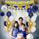 KatchOn, Gold and Blue Birthday Decorations Set - Big, Pack of 47 | Happy Birthday Banner, Balloons, Pom Poms, Swirls | Happy Birthday Decorations | Blue and Gold Party Decorations