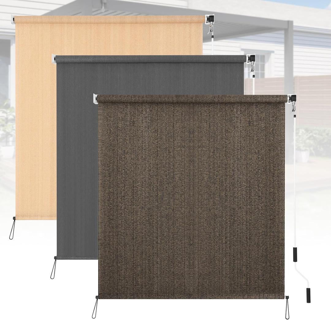 Kokorona Outdoor Roller Shades 6' W x 6' L (72" W x 72" H), Cordless Patio Shades Roll Up Outdoor, 90% UV Protection Outside Sun Shade Roller Blinds Cloth for Porch Pergola Balcony Windows, Mocha