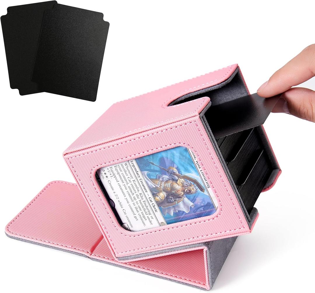 Venssu Commander Deck Box, Fits 100 Double Sleeved Cards, TCG Card Storage Box (Pink and Grey, 1 Window)