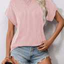 Samefar Womens Tops Dressy Casual Round Neck Short Cap Sleeve Shirts Rib Texture Loose Blouses Tee Cute Clothes Trendy (Yellow, S)