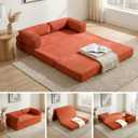Convertible Sofa Bed Queen,5-in-1 Boneless Couch with Removable Armrests & Handle,Corduroy Futon Sleeper Sofa,Floor Folding Mattress Pull Out Bed for Small Space Apartment Living Room Bedroom,Orange, Queen-81.5"L x 60"W