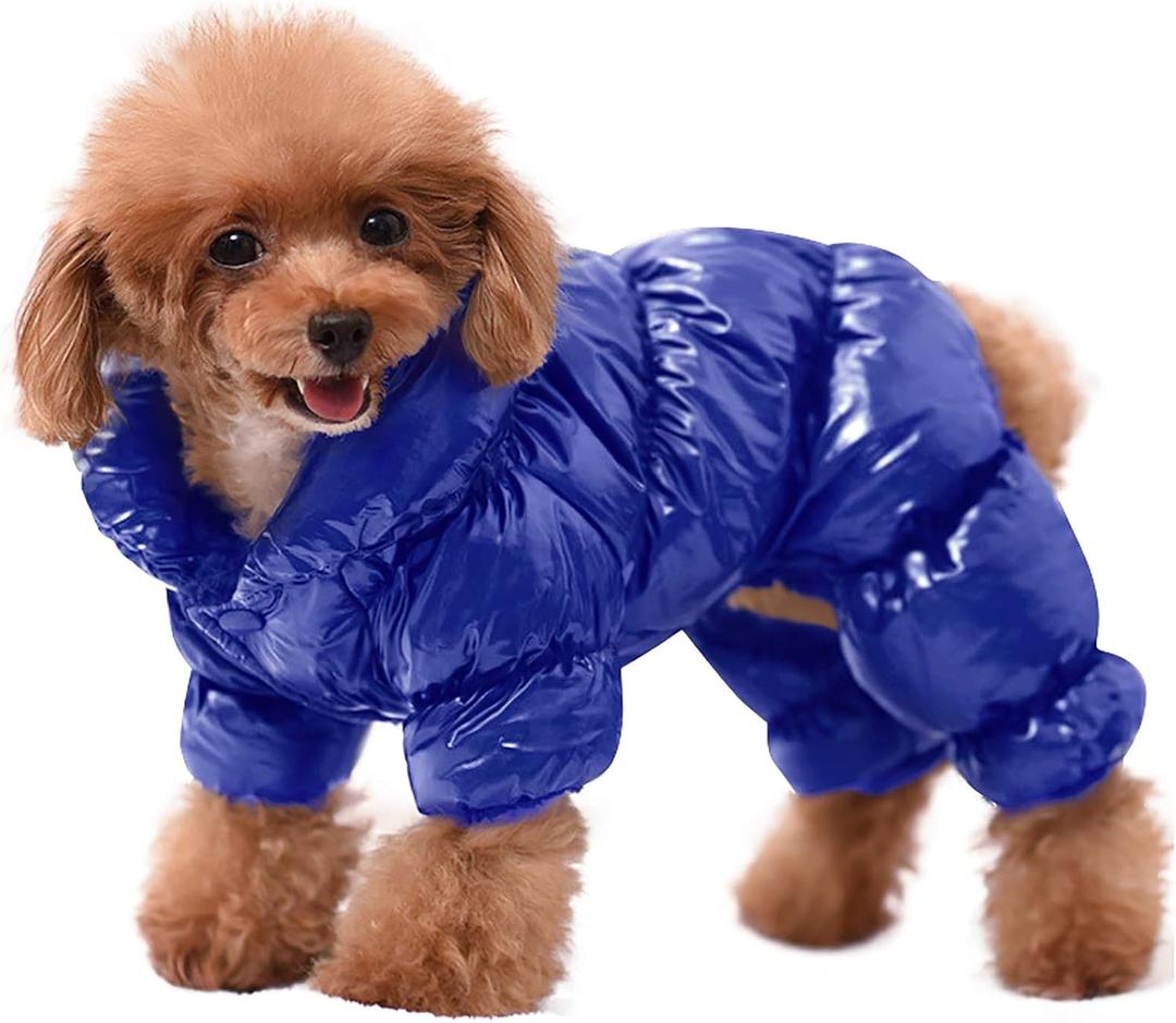 AOFITEE Dog Coat, Waterproof Dog Jacket, Fullbody Dogs Winter Coat Snowsuit, Windproof Puppy Puffer Jacket Snow Suit with Legs, Pet Fleece Winter Vest, Cold Weather Coats for Small Dogs, Blue Small