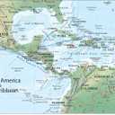 Central America and the Caribbean Physical Map - 39.3 x 27.5 inches  Paper Laminated