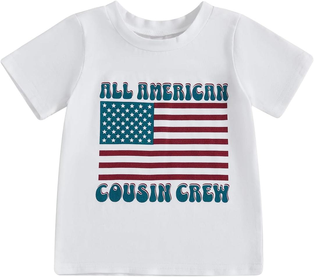 4th of July USA Shirts Baby Boy Girl Merica Shirt Little Kids Fourth of July Outfit Summer T-Shirt Top (Cousin Crew), Size: 3T