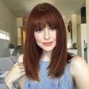 Auburn 16inch Human Hair Wigs for Women Shoulder Length Layered Real Hair Wig with Natural Look and Bangs