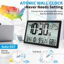 Weather Clock with Atomic Clock Indoor Outdoor Thermometer, 14.6" Large Atomic Wall Clock Battery Operated, Never Needs Setting! Wireless Outdoor Sensor, Auto DST, Wall Clock for Office/Home/School
