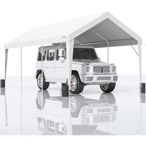 VEVOR Upgraded 10x20 ft Heavy Duty Carport Car Canopy, Car Port Garage Boat Shelter Party Tent with 8 Reinforced Poles and 4 Weight Bags, UV Resistant Waterproof Tarp for SUV, Truck, Boat (White)