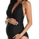 EastElegant Maternity Swimsuits One Piece V-Neck Pregnancy Swimwear Halter Maternity Bikini Black   XL