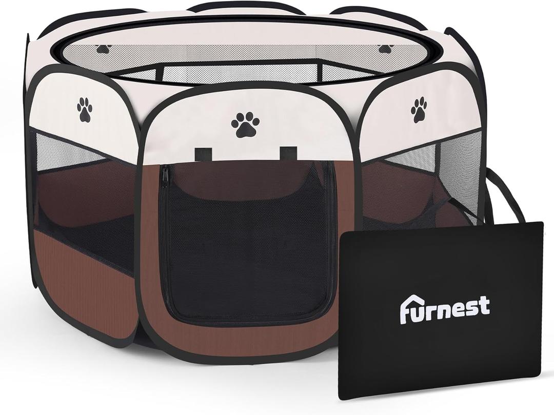 Pop-up Playpen for Puppy, Portable and Foldable Exercise Kennel Tent Crate Indoor/Outdoor Travel Camping, Removable Zipper Top, Medium