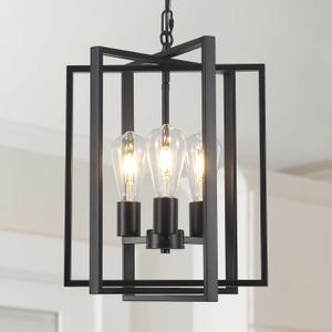 Black Farmhouse Modern Chandelier Light Fixture for Dining Room, 3 Light Rustic Kitchen Island Metal Pendant Hanging, Adjustable Geometric Foyer Light Fixtures for Entryway Hallway Living Room