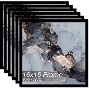 Fxojyvo 16x16 Frame Set of 6, Black Picture Frame for 16 x 16 Square Picture Poster Photo, Light Weight and High Transparent 16 by 16 Frame for Wall - 6 Pack/Black/16 x16