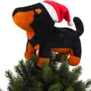 Sumind Daschund Dog Christmas Tree Topper Decoration Animal Plush Stuffed Puppy with Santa Hat Xmas Tree Ornament Dog Lover Gift Cute Winter Home Decoration Holiday Decor