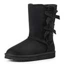 KRABOR Womens Suede Snow Boots Mid-Calf Winter Shoes with Side Bows Black Size 6