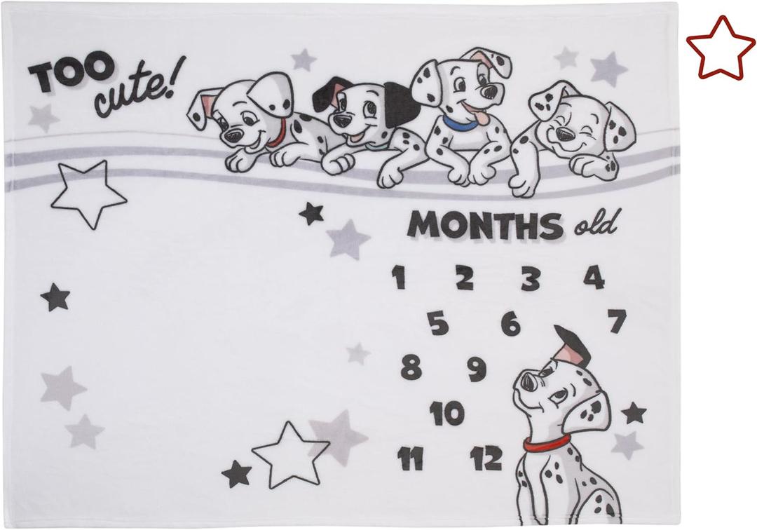Disney 101 Dalmatians White and Black Too Cute Super Soft Photo Op Milestone Baby Blanket
