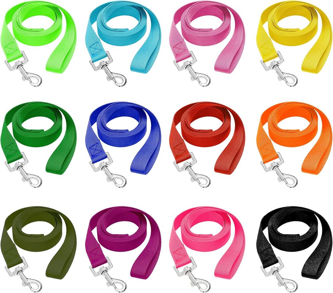 12 Pcs Dog Leashes for Small Medium Large Dogs, 6FT Lead Nylon Short Pet Leash with Swivel Hook for Walking, Training, Hiking, Rescues, Grooming, Shelter, Outdoor