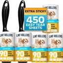 Lint Rollers for Pet Hair, White, Sticky Remover for Couch, Clothes, Furniture and Carpet, Dog and Cat Fur Remover, Animal Fuzz, 5 Large Sticky Rollers