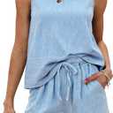 Ekouaer Womens Summer Lounge Set 2 Piece Outfits Sleeveless Tank Top and Shorts Set 2026 Beach Vacation Clothes, Blue, X-Large