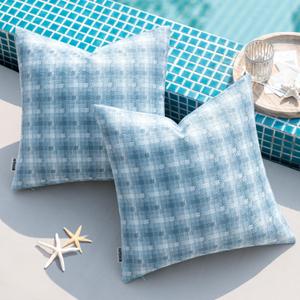 MIULEE Pack of 2 Outdoor Waterproof Throw Pillow Covers Decorative Outdoor Pillowcases Farmhouse Water Resistant Cushion Covers for Patio Garden Couch Chair Tent Balcony Summer, 18x18 Inch Light Blue