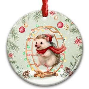 CHOANG. Hedgehog Christmas Ornament 2025 - Cute Animal Ceramic Decor for Xmas Tree Hanging, Car Interior - Gift for Hedgehog Lover, Little Animal Gifts for Women, Girls, Kids