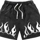 Men's Graphic Shorts Drawstring Waist Figue Print Vintage Denim Shorts Streetwear Jorts Size, M