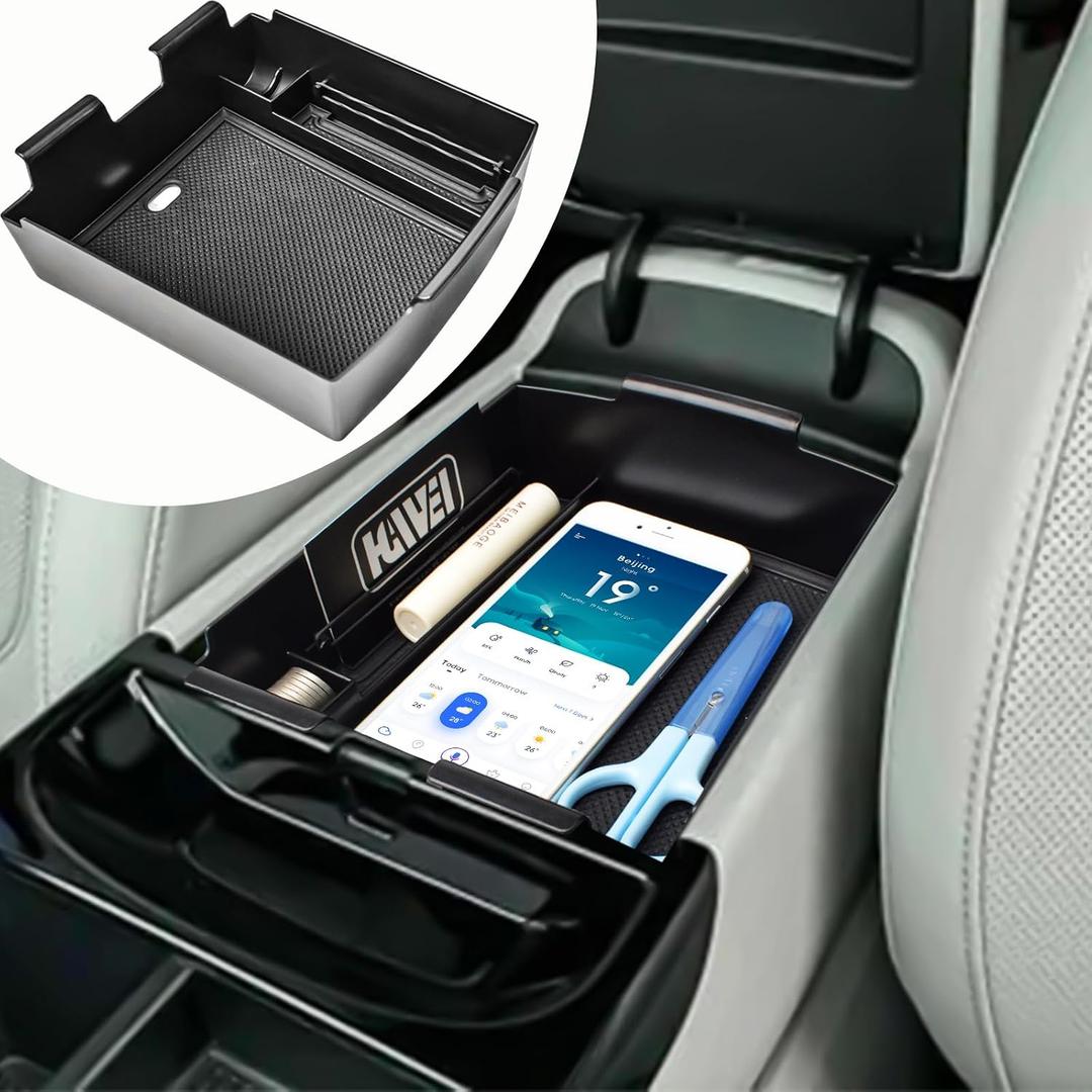 HGWEI Center Console Organizer Compatible with 2025 2026 Hyundai Tucson Limited/Hybrid/Plug-in Hybrid Accessories Insert Tray Middle Armrest Storage Box (with Steering Wheel Shifter), Black