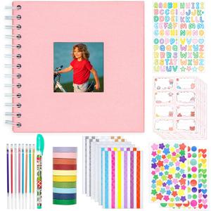 Kid Scrapbook Photo Album Hard Cover DIY Photo Album for Kids Instant Camera Print Paper with DIY Accessories (Pink)
