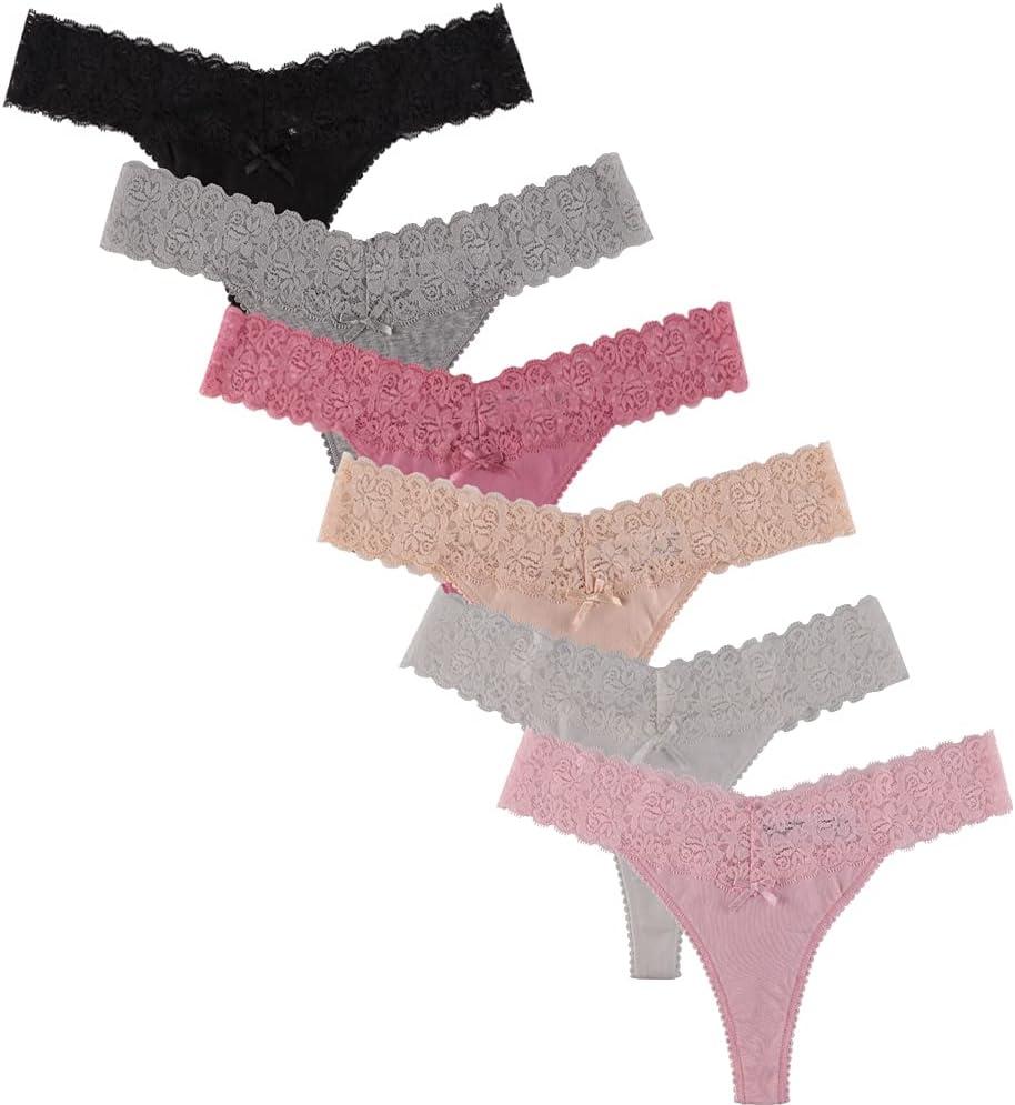 UWOCEKA Cotton Thongs - Thongs for Women Pack, Cute Underwear Sexy Panties for Lady (Medium, 918a-6)