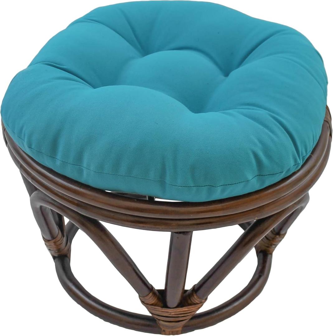 Blazing Needles Solid Twill Round Footstool Cushion, 18", Aqua Blue
